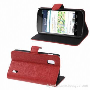 Litchi Texture Leather Case with Credit Card Slot and Holder, for LG E960 Nexus 4, in Red